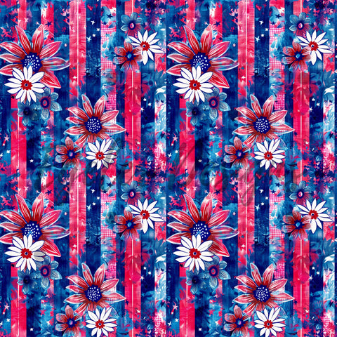 RWB Stripe Floral Seamless Pattern Digital Download