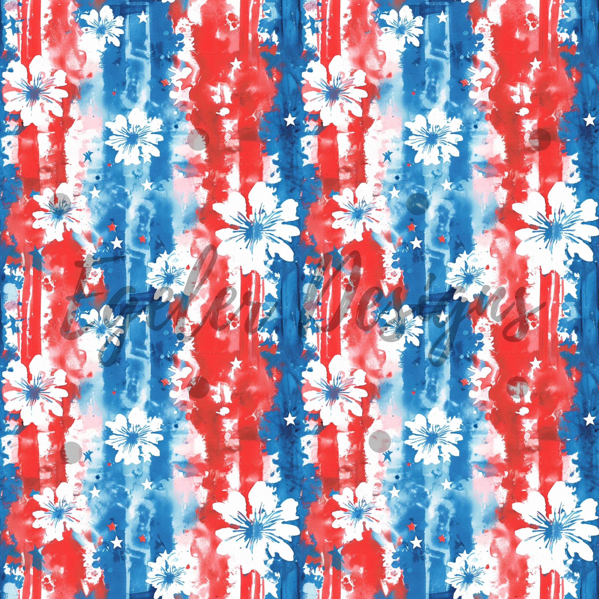 Tie Dye Stripe Floral Seamless Pattern Digital Download