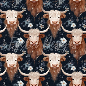 Snowy Highland Cows Seamless Pattern Digital Download