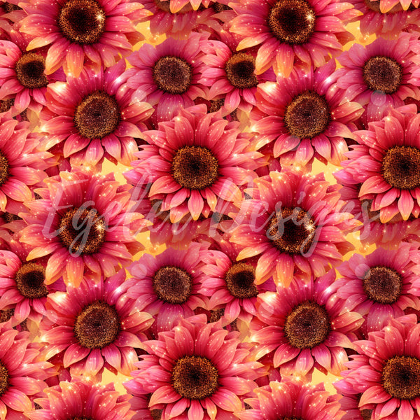 Sparkling Pink Sunflower Seamless Pattern Digital Download