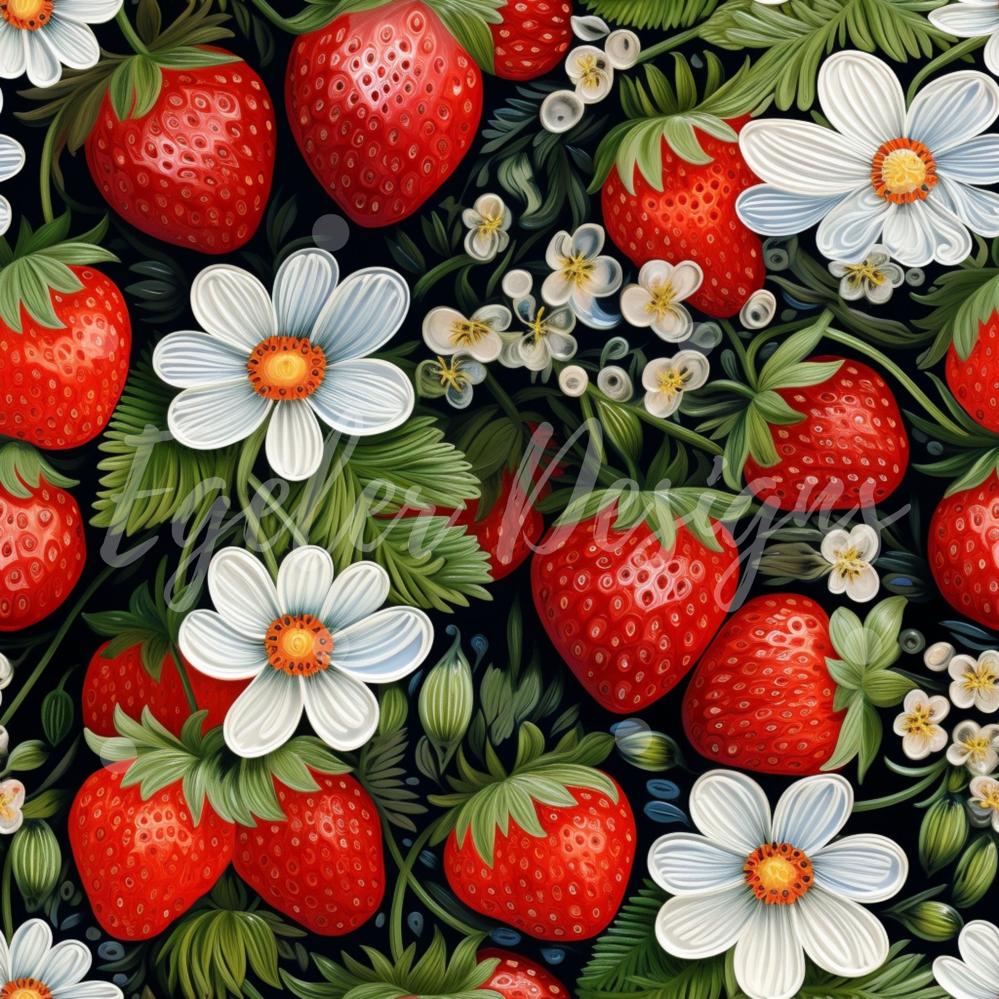 Strawberries Seamless Pattern Digital Download