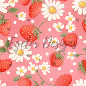 Strawberry Daisies Seamless Pattern Digital Download LIMITED 35
