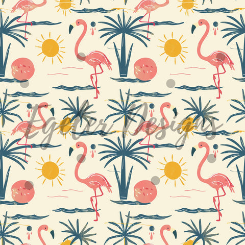 Summer Flamingo Seamless Pattern Digital Download