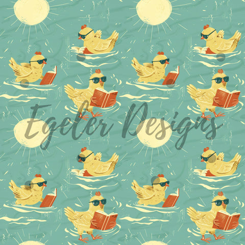 Reading Chickens Seamless Pattern Digital Download