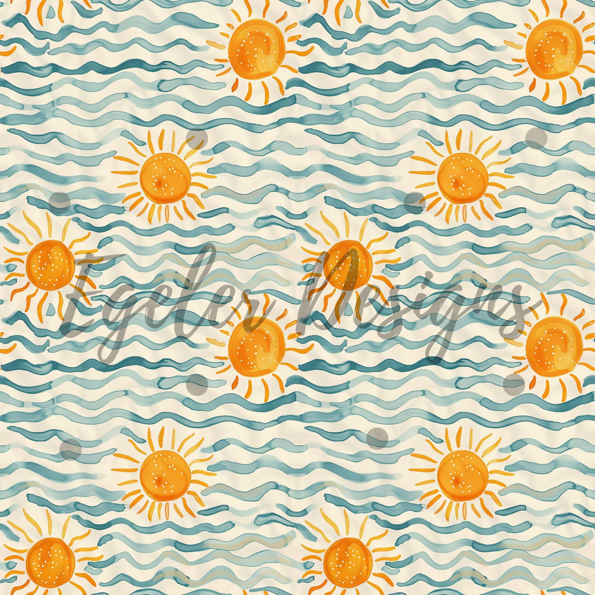 Sun And Waves Seamless Pattern Digital Download