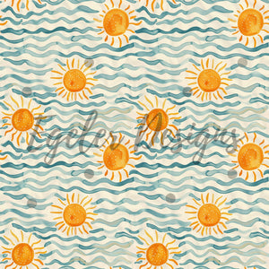 Sun And Waves Seamless Pattern Digital Download