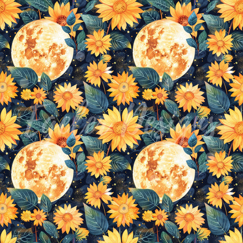 LIMITED - 10 - Sunflower Moons Seamless Pattern Digital Downloadi