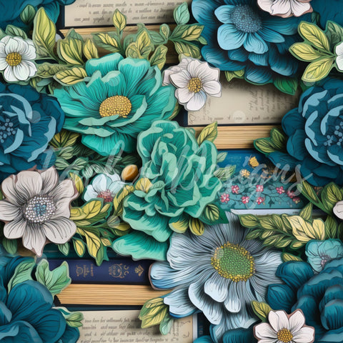 Teal Book Pattern Digital Download