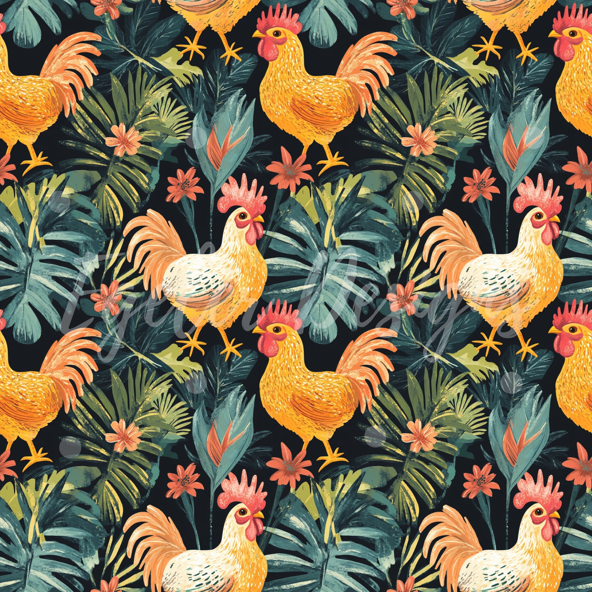 Tropical Chickens Watercolor (LIMITED 10)