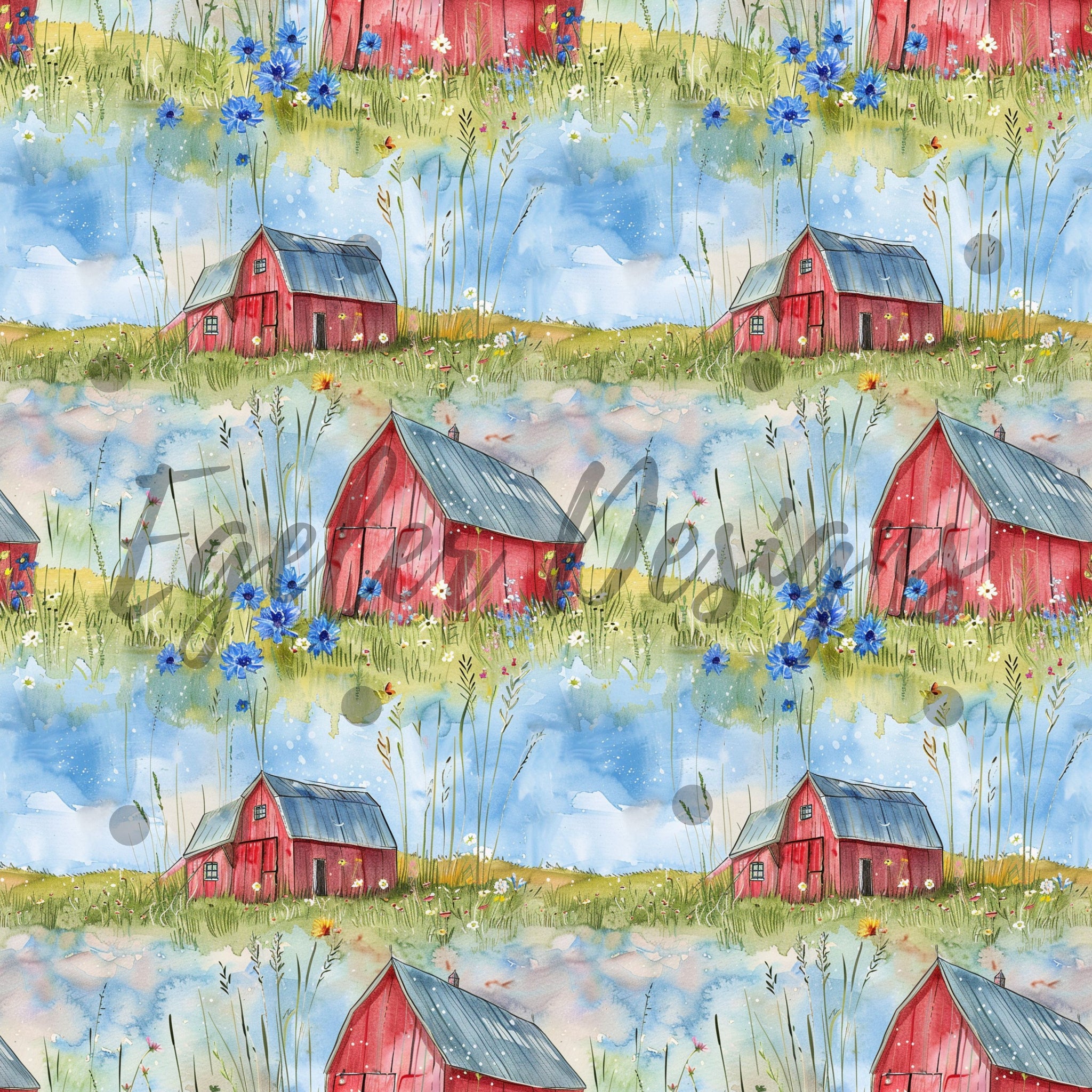 Watercolor Farm Seamless Pattern Digital Download - LIMITED 15