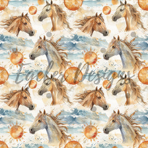 Summer Horses Seamless Pattern Digital Download