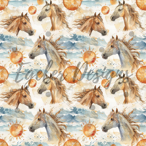 Summer Horses Seamless Pattern Digital Download