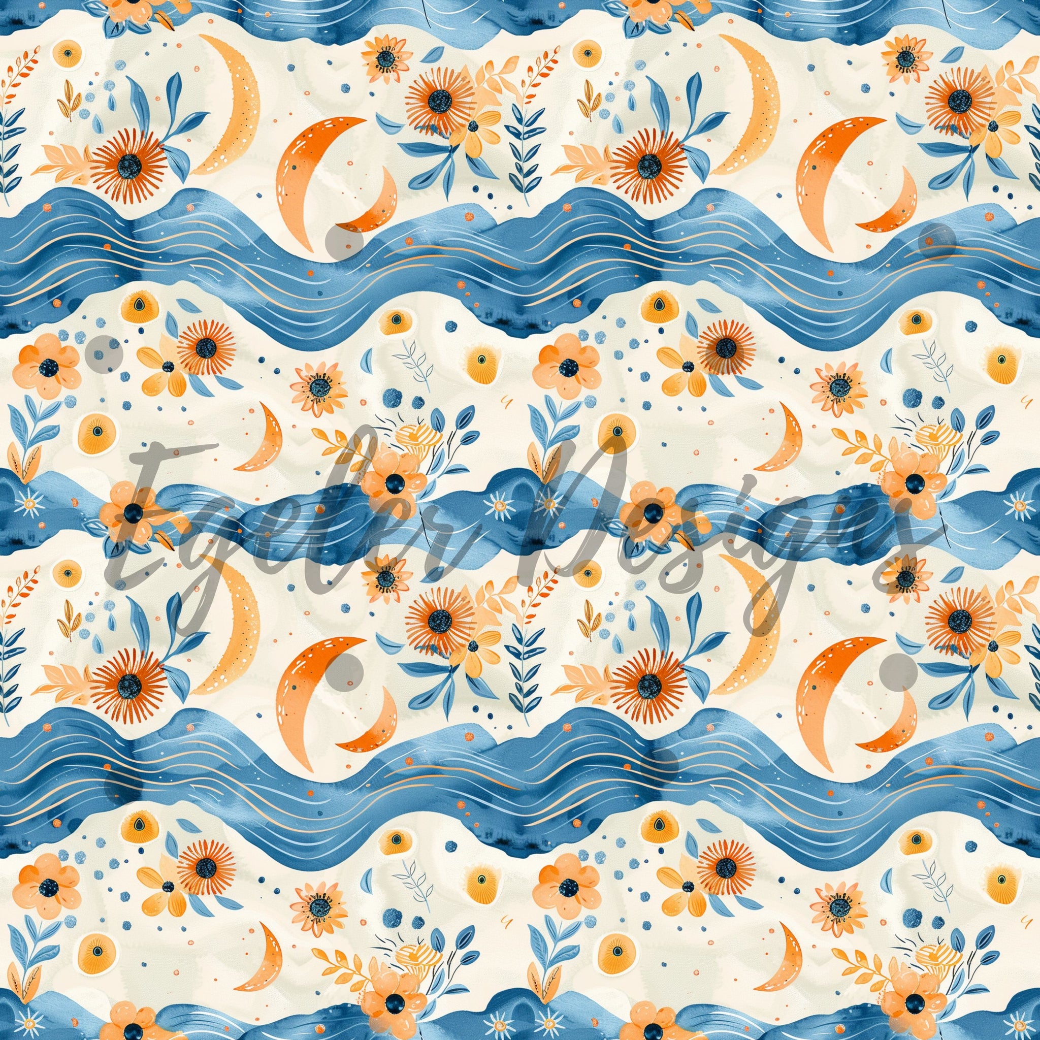 Wavemaker Pattern Wave Moon 2.0 Seamless Pattern Digital Downloads – Egeler Designs