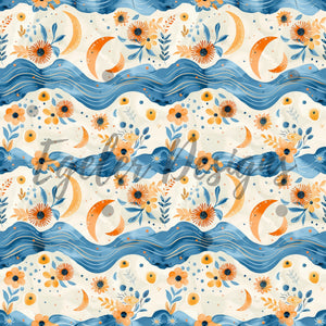 Wave Moon 2.0 Seamless Pattern Digital Downloads