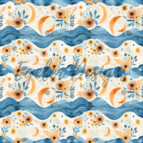 Wave Moon 2.0 Seamless Pattern Digital Downloads