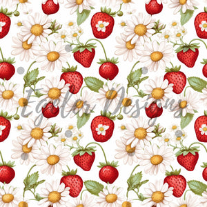 Strawberries On White Seamless Pattern Digital Download