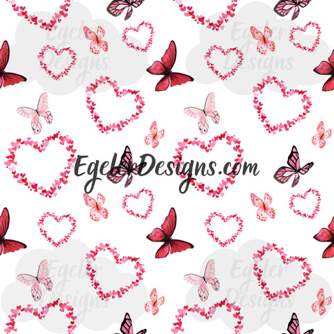 Butterfly Hearts On White