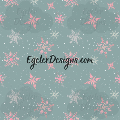 Pink Snowflakes On Teal