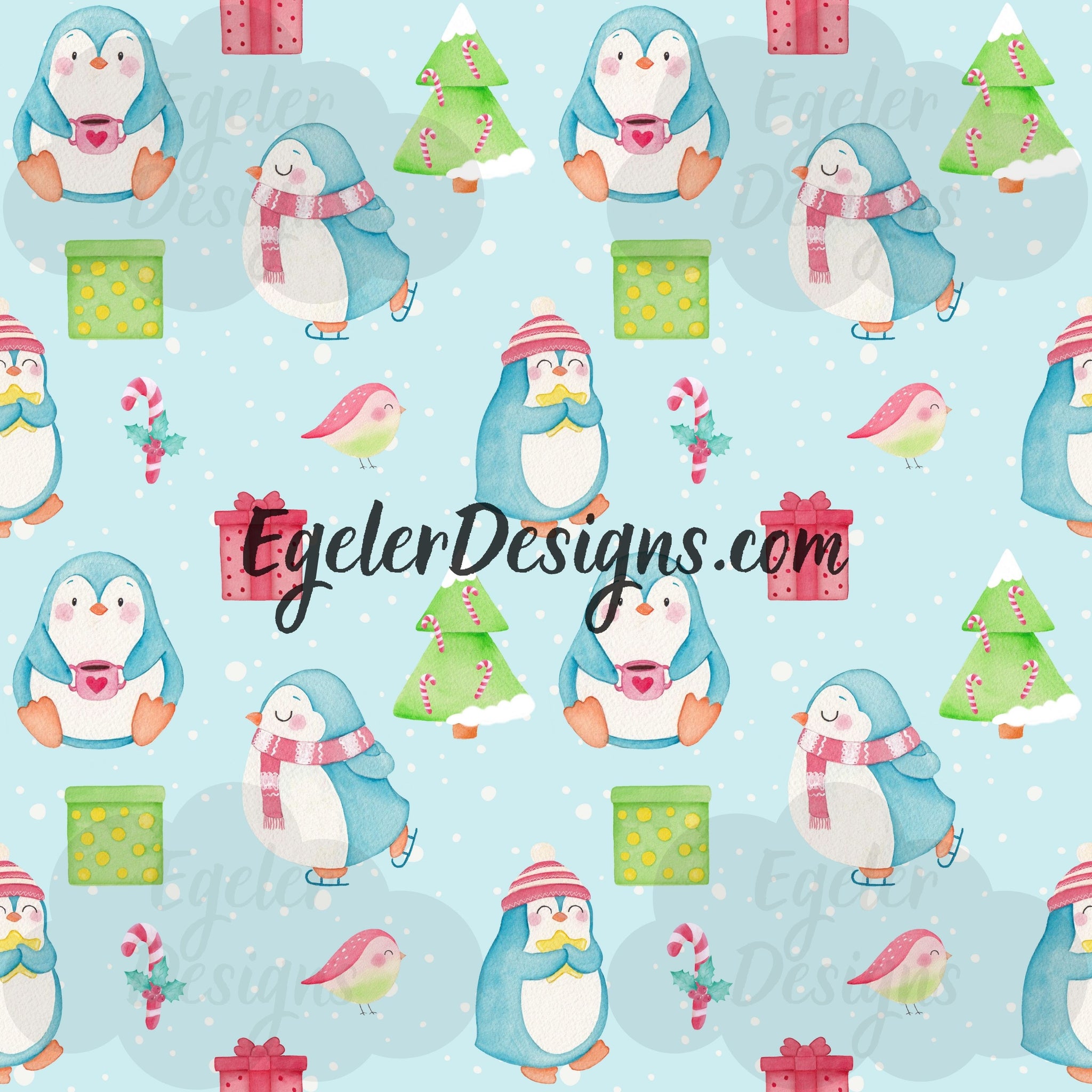 Blue Christmas Penguins