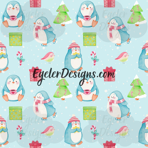 Blue Christmas Penguins